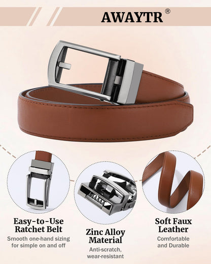 AWAYTR Boys Ratchet Belt for Kids - Brown and Brown Leather Belts for Dress Pants Uniform Jeans (80cm,Gunmetal-Brown)