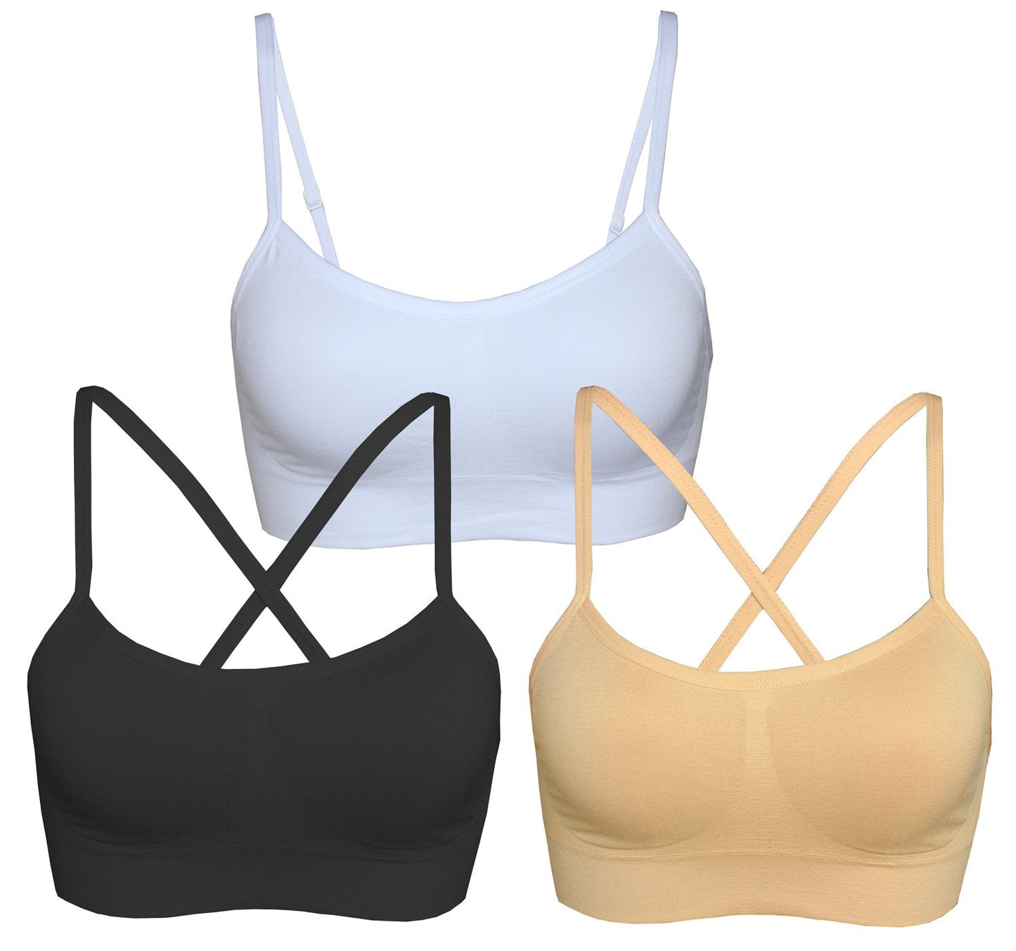 AKAMC Women's Adjustable Strappy Criss Cross Sports Bras Medium Support Workout Yoga Bra 3 Pack,HBB,Large