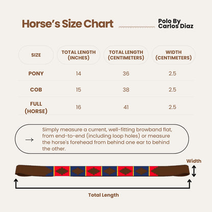 Carlos Diaz Designer Genuine Leather Waxed Embroidered Gaucho Polo Horse Bridle Browband (Pony 14 inches)