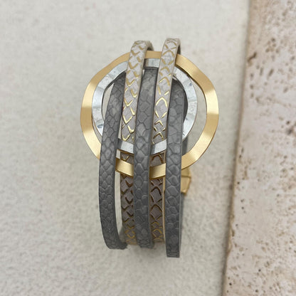 YYWANGART Women Leather Wrap Bracelet Layered Leather Gold Double Disk Cross Wrap Bracelet Handmade Multi Strand Cuff Bangle for Women