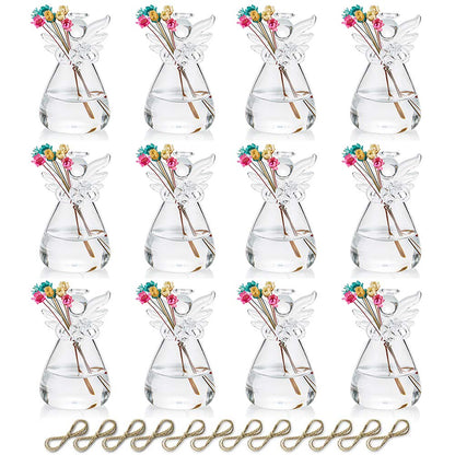 Sziqiqi Clear Glass Guardian Angel Vases Bulk for Hanging Vases for Buds Cuttings Greenery Hydroponic Plant Containers Room Ornaments Bautizo Decorations 3.5inch/12Pcs