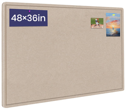Large Bulletin Board, 48 X 36 inches Felt Board Notice Pin Board, 4' x 3'Cork Board Alternative for Wall, Self-Adhesive Vision Board Mood Board Foldable Photo Board with 30 Pushpin (Beige Brown)