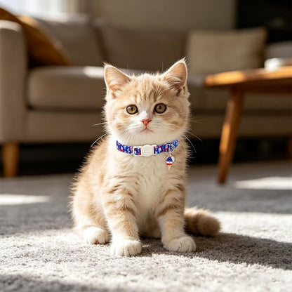 Cat Collar,2 Pack Blue Cat Collars Breakaway with Bell, DOGWONG Patriotic Popsicle Cat Collar for Boy Small Dogs，Adjustable Kitten Collar 7-12 Inch