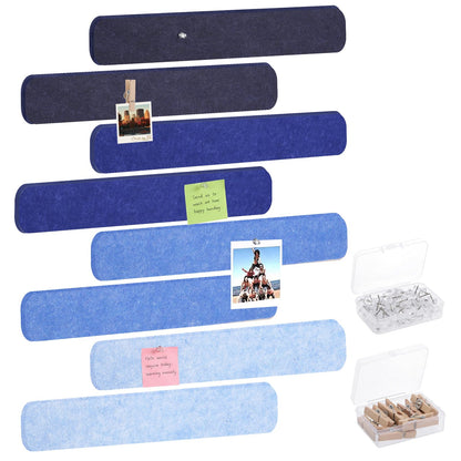 Thboxes 8 Pack Felt Bulletin Board Strips, 13x2 Inch Self Adhesive Felt Pin Boards with 50 Pushpins and 10 Wooden Clips Push Pins, Cork Board for Walls Home Office Decor(Serene Blue Mist)