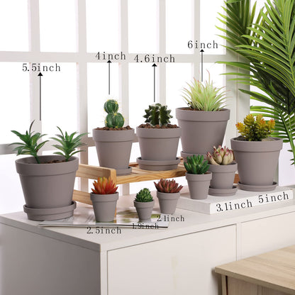 Yishang Terra Cotta Pots with Saucer/Ceramic Tray, 6-Pack Large Terracotta Pots 4.6'' Clay Ceramic Pottery Planter Cactus Flower Succulent Pot Drainage Hole - for Plants, Crafts (Grey)