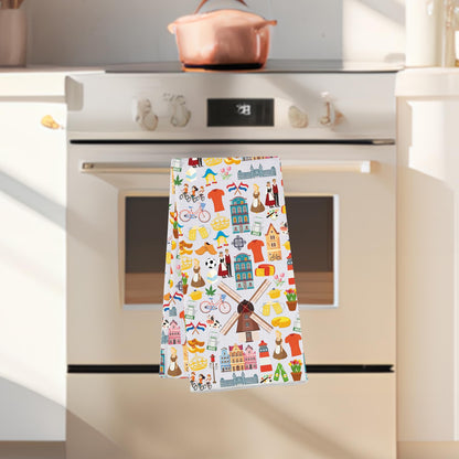 G2TUP Dutch Windmill Hand Towels Dutch Canal Houses Gifts Netherlands Kitchen Towels Tulips Dam Square Building Gifts Holland Culture Gift (Milkdanche kt)