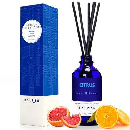 Reed Diffusers Set, 3.7 Oz Scent Diffuser, 6 Reed Diffuser Sticks, Home Fragrance Hyacinth, Peony & Citrus, Aromatherapy Oil Diffuser Reeds, More Masculine Scent, Bathroom & Office Decor 110ml