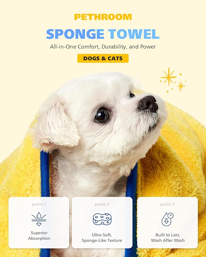 PETHROOM] Portable Pet Towel for Dogs & Cats | Professional Pet Dryer, Super Absorbent & Quick-Drying Dog Dryer | Lightweight, Durable, Ultra-Soft (Small) 8"x 8" (Pack of 2)