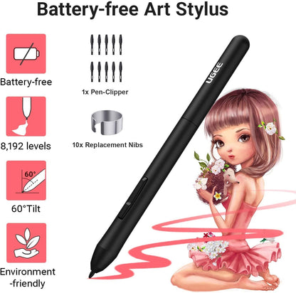 Graphics Drawing Tablet, UGEE S640 Digital Drawing Pad with 10 Hot Keys, 6.5x4 inch Pen Tablet with 8192 Levels Battery-Free Stylus Support Android/Windows/Mac OS/Chrome OS/Linux