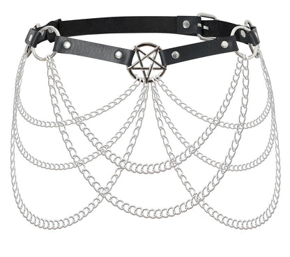 WARANDOD Rave Waist Chain Belt Punk Black Leather Body Accessories Adjustable Body Jewelry Goth Belt for Women (Fits Waist 29.92IN-39.76IN)