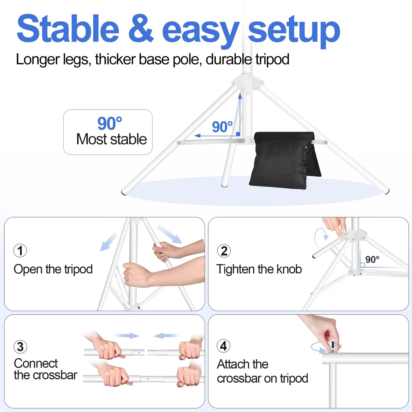 EMART Backdrop Stand 10x8.5ft(WxH) Photo Studio Adjustable Background Stand Support kit with 2 Crossbars, 8 Clamps, 2 Sandbags and Carry Bag for Parties, Events Decoration, Wedding, Photography -White