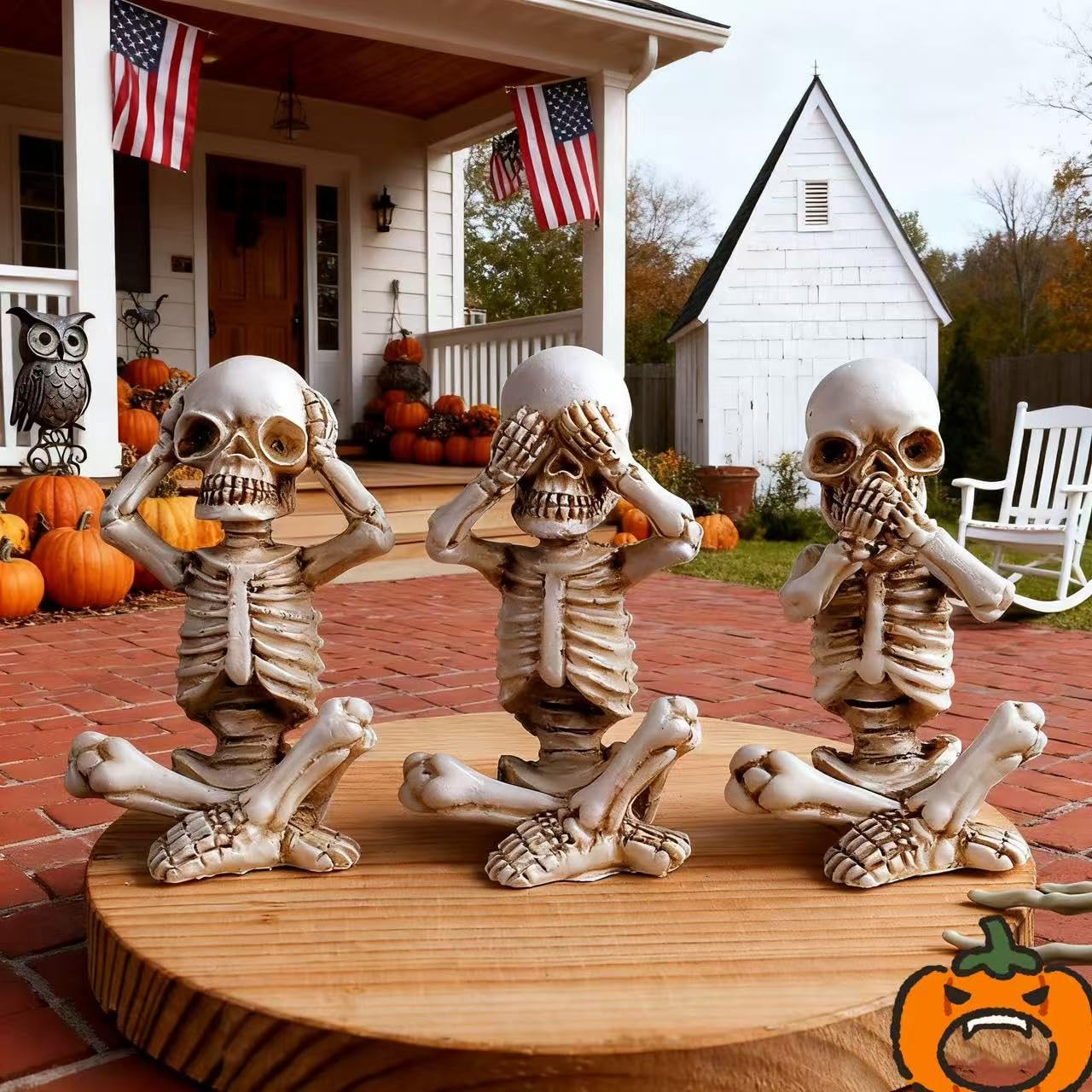 EMINGSKY 3 Pcs Halloween Skull Figurine Hear See Speak No Evil Baby Skeleton Figurine 4.8 Inch Resin Home Decor for Cemetery Desk Bookshelf Office