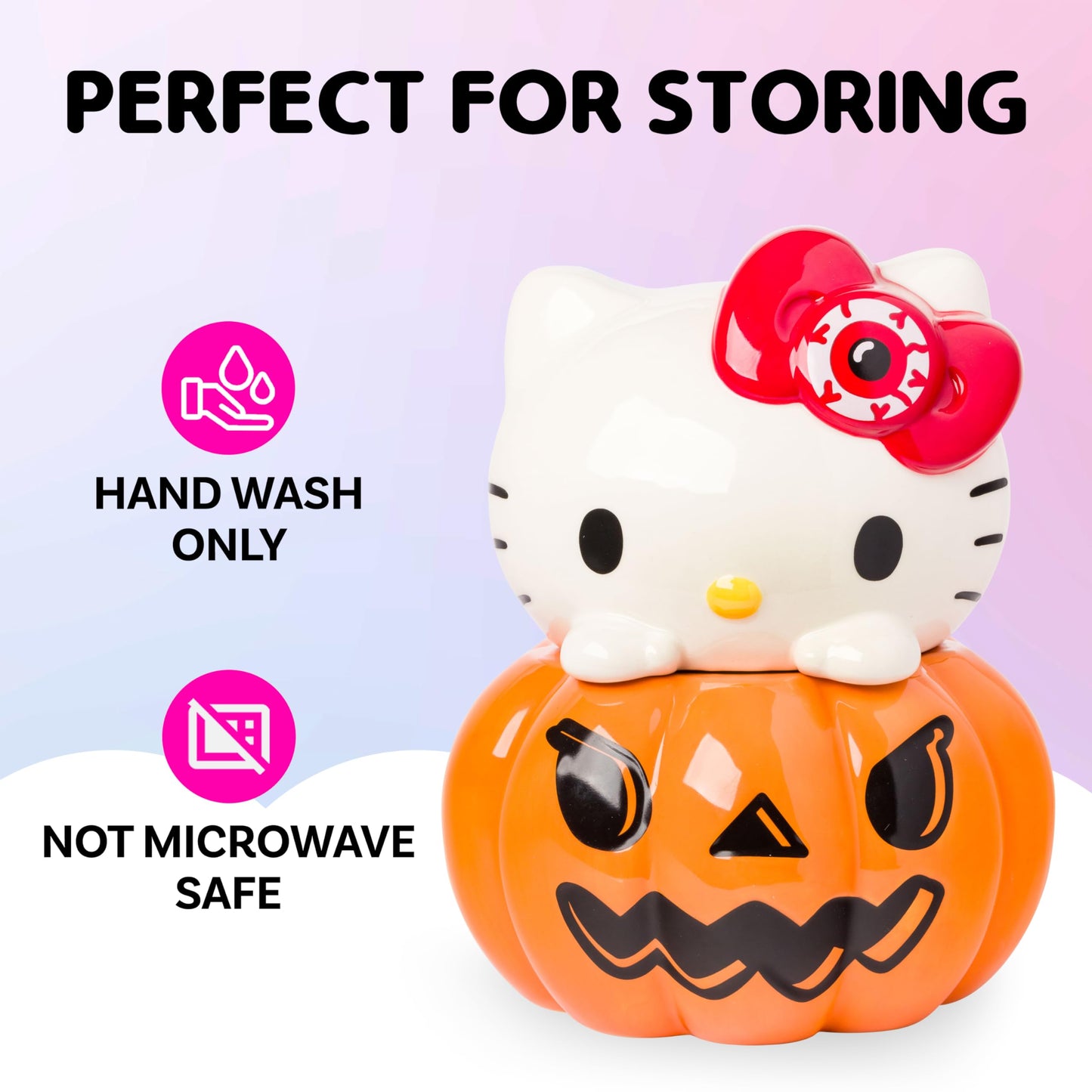 Silver Buffalo Sanrio Hello Kitty Halloween Pumpkin Jack O'Lantern 3D Sculpted Ceramic Cookie Snack Candy Jar (Medium)
