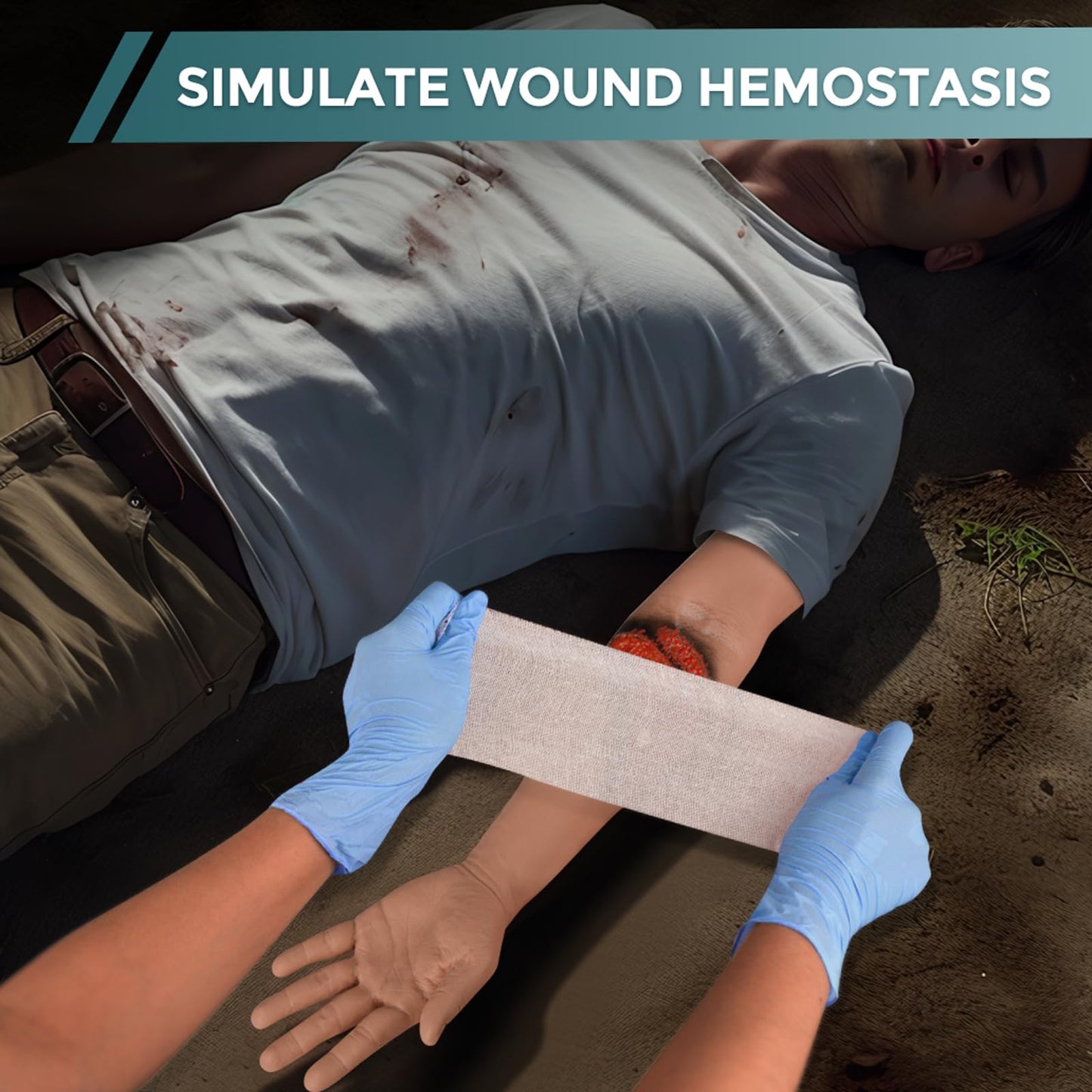 Laceration Wound Simulation Arm Kit - Medical Training Model with Fracture & Wound Packing for Nursing Students - Hemostasis Control & Immobilization Trainer for First Aid, EMT, Surgery Education