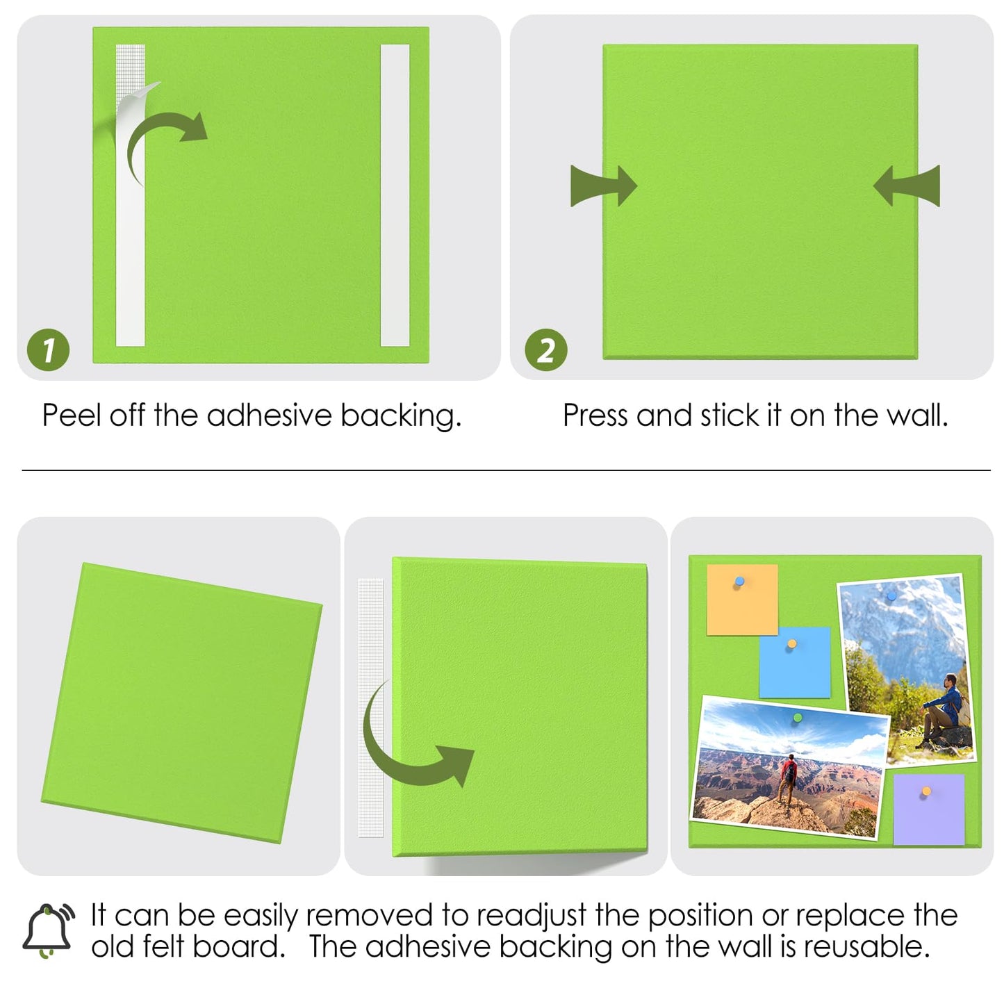 MaxGear Large Cork Board for Wall 36" x 24", Fruit Green Bulletin Board, 6 Pack Felt Wall Tiles with Pushpins, Cork Boards for Office Pin Board Tack Board Cork Boards