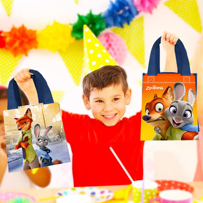 Zootopia Party Favor Bags Set – 12 Pack 8" Disney Goodie Bags for Kids Bulk Reusable Mini Totes | Disney Zootopia Birthday Party Supplies