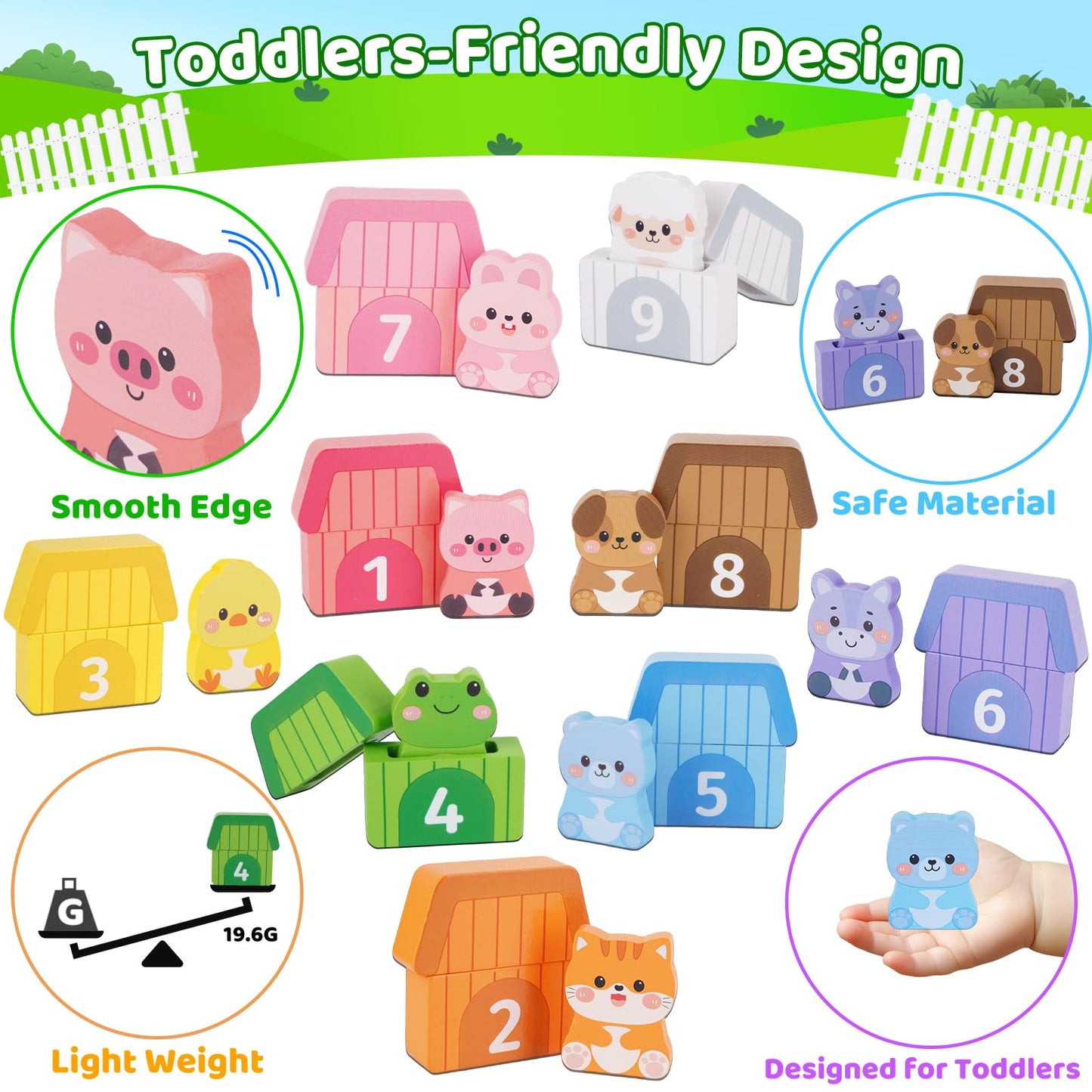 Montessori Wooden Farm Animals Toys for 1 2 3 Year Old Toddlers - Counting, Matching & Sorting Fine Motor Games, 1st Birthday Gifts for 1-2 Years, Learning Toys for Baby Boys Girls Age 12-18 Months