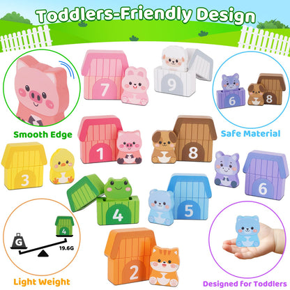 Montessori Wooden Farm Animals Toys for 1 2 3 Year Old Toddlers - Counting, Matching & Sorting Fine Motor Games, 1st Birthday Gifts for 1-2 Years, Learning Toys for Baby Boys Girls Age 12-18 Months