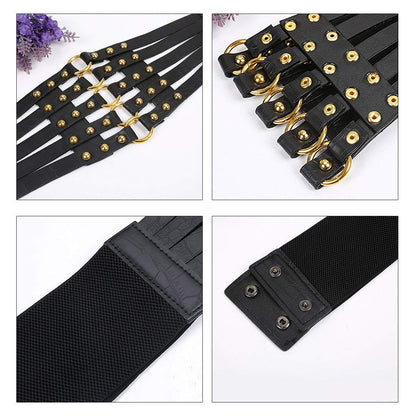 U Scinan Hollow Out Rivets Cinch Belt Tied Corset Elastic Wide Waist Belt Underbust Waistband