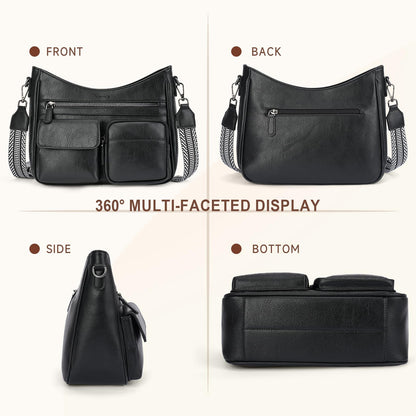 VIMUTI Crossbody Purses for Women Trendy,Multi Pocket Women's Crossbody Bag, Vegan Leather Shoulder Handbags Travel Purse (Black)