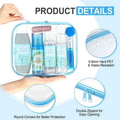 Hoolerry 3 Pcs Clear Hard Zipper Case Hard Plastic Zipper Pouch Makeup Bag Portable Travel Organizer for Cosmetics, Office Supplies, Documents & Toiletries(Multicolor,M)