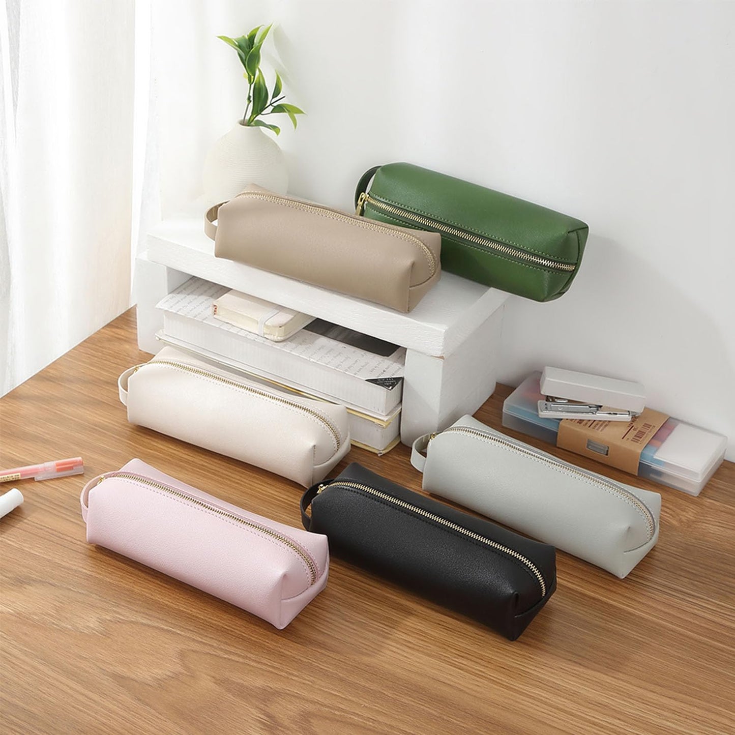 YONBEN Pencil Case Soft School Pencil Pouch Bag for Easy Carry Stylish and Durable (Pink,Faux leather)
