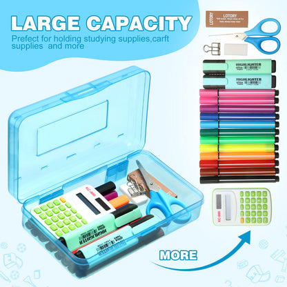 Fainne 24 Pack Pencil Boxes for School Clear Plastic Pencil Case Large Plastic Crayon Box Bulk Stackable Classroom Stationery Organizer School Supplies(Pink, Yellow, Blue)