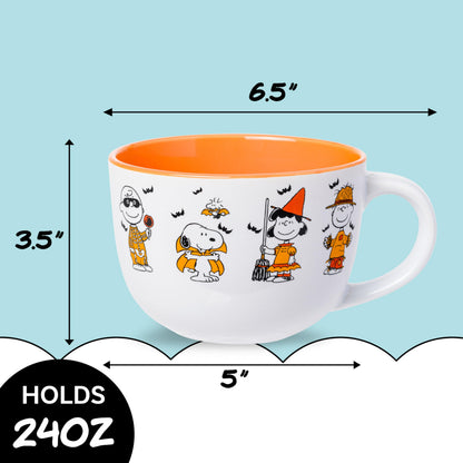 Silver Buffalo Peanuts Halloween Featuring Snoopy (Vampire), Woodstock (Vampire), Charlie Brown (Skeleton), Lucy (Witch), and Linus (Scarecrow) Ceramic Soup Mug, 24 Ounces