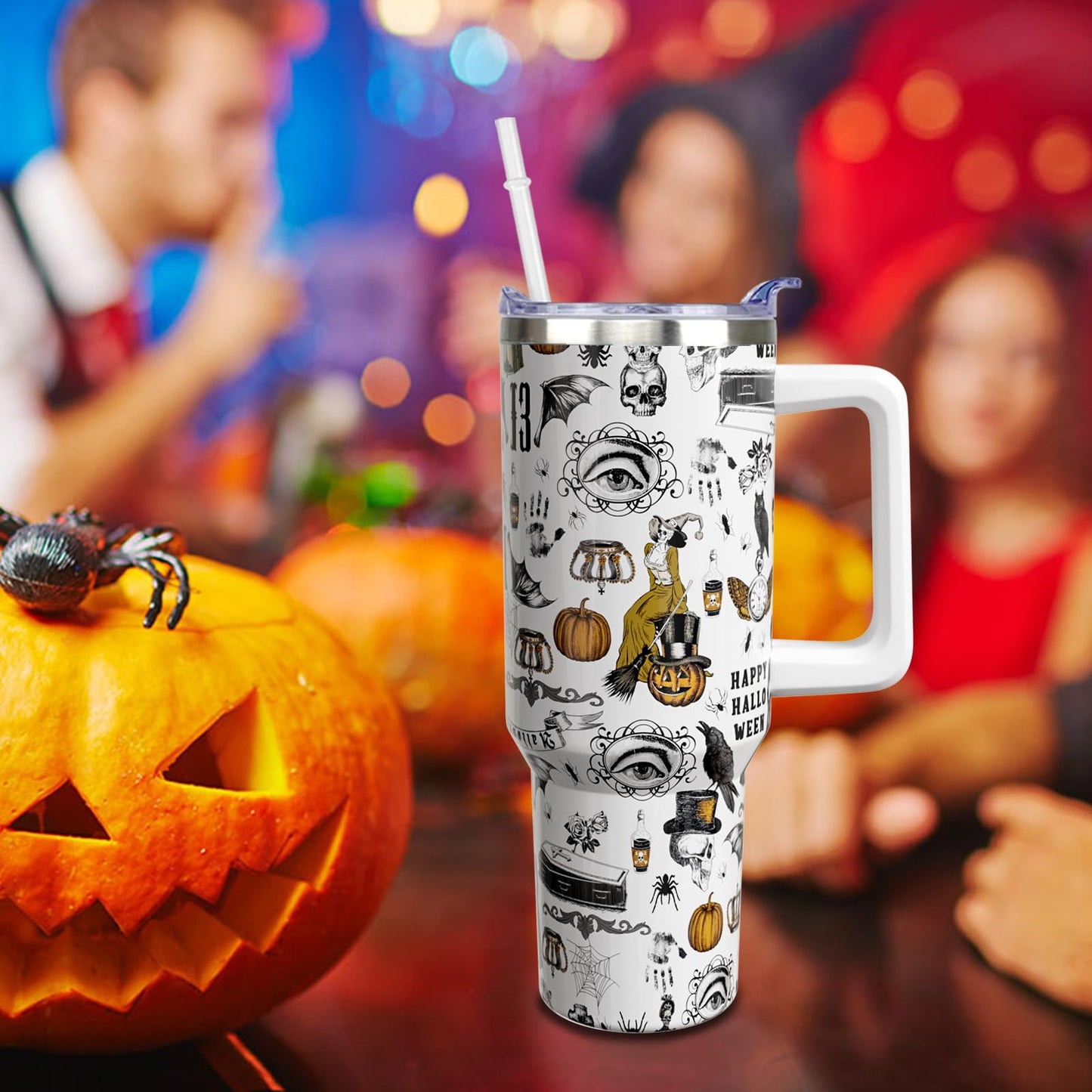 qoepfnsh Halloween Tumbler 40 oz Tumblers with Handle and Straw Goth Gothic Stainless Steel Insulated Coffee Cups Mugs Halloweens Gifts Stuff for Women Girls