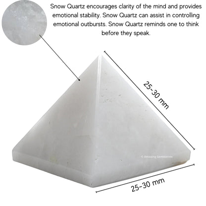 Amazing Gemstone White Agate Snow Quartz Pyramid Crystal Healing Stones - 1" Great Pyramid Figurine of Natural Stone Pyramid for Meditation, Reiki, Chakra Balancing and Crystal Pyramids Grid