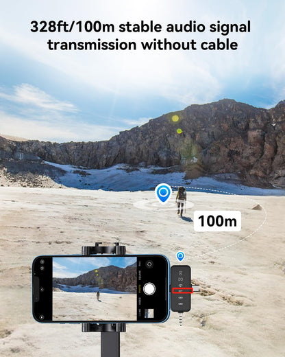 PQRQP 3 in 1 Microphone for iPhone/Android/Camera, Wireless Lavalier Microphone, 328ft Transmission, 18H Battery Life, Mini Microphone for Record Interview, Vlogs, YouTube, Tiktok