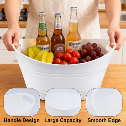PLMMOUT 6 Pack Ice Buckets, Oval Storage Tub with Handles, Plastic Ice Drink Bucket for Parties, 4.5 Liter Beverage Storage Basket for Bar Champagne Wine Beer Beverage Bottle Cooler, White