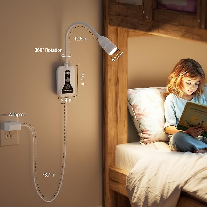 Wall Mounted Reading Light with Hand Sweep Sensor Switch, Book Light for Reading with USB Output, 5 Color & Brightness Dimmable Bedside Light, Wall Lamp with Flexible Neck - White 2 Pack