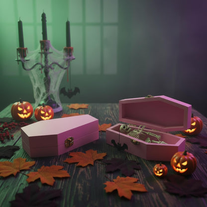 Thyle Mini Halloween Wood Coffin Box Bulk 6 Inch Small Wooden Coffins Unfinished Funeral Box for Candy Treat Goth Jewelry Gift Party Favors Decorations(Pink,12 Pcs)