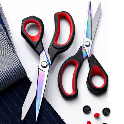 LIVINGO 2 Pack Premium Tailor Scissors Heavy Duty Multi-Purpose Titanium Coating Forged Stainless Steel Sewing Fabric Leather Dressmaking Comfort Grip Shears Professional Crafting (8.5 & 9.5INCH)