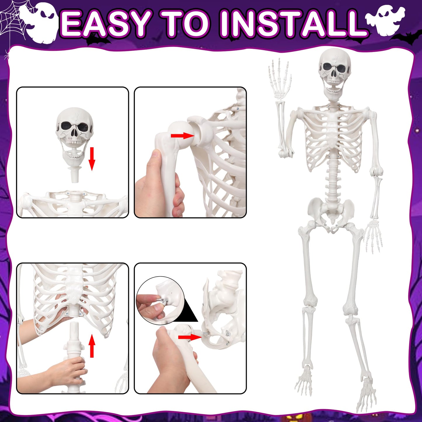 SHOCOSTO 5.4Ft Giant Skeleton Life Size Human Bones with Movable Joints for Halloween Props Decorations
