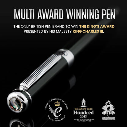 Scriveiner Black Green Fountain Pen - Stunning Luxury Pen with Chrome Finish, Schmidt Nib (Fine), Best Pen Gift Set for Men & Women, Professional, Executive, Office, Nice Pens