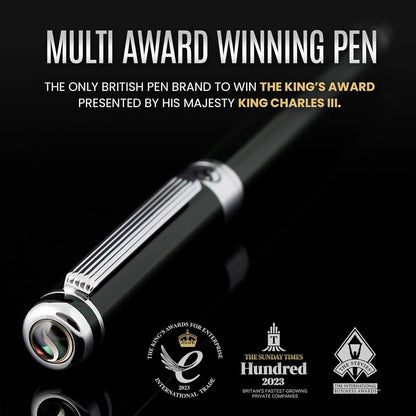 Scriveiner Black Green Fountain Pen - Stunning Luxury Pen with Chrome Finish, Schmidt Nib (Medium), Best Pen Gift Set for Men & Women, Professional, Executive, Office, Nice Pens
