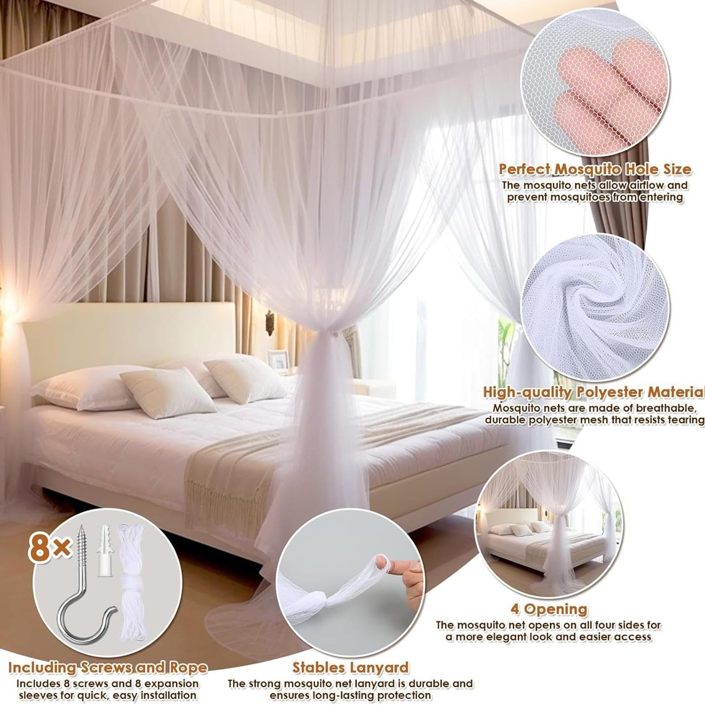 Vawolecy Mosquito Net Bed Canopy for Full Queen King Size Bed,4 Corner Canopy Gothic Bed Curtains,Bug Net for Camping Patio, Halloween Decoration