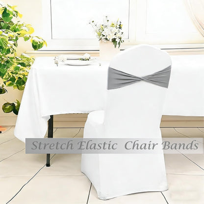 Fleurpoem Spandex Gray Chair Sashes Bows 60 Pcs Light Gray Chair Sashes Elastic Chair Cover Bands Ties Without Buckle for Wedding Birthday Party Ceremoney Events Decoration