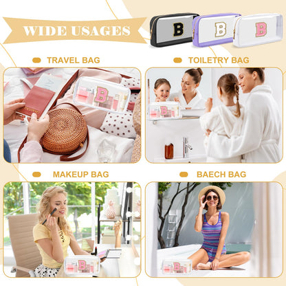 UIXIZQ Personalized Initial Letter Clear Makeup Bag,Preppy Small Nylon&PVC Cosmetic Zipper Bag with Chenille Letter,Travel Skincare Toiletry Bag,Monogram Christmas Gift for Teen Girls Women,B