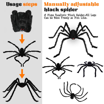 Chermory Halloween Giant Spider Decorations: 35/49/79 Inches Large Fake Scary Hairy - 3PCS Huge Plush Toy Props for Indoor Outdoor Creepy Lawn Garden Decor Black