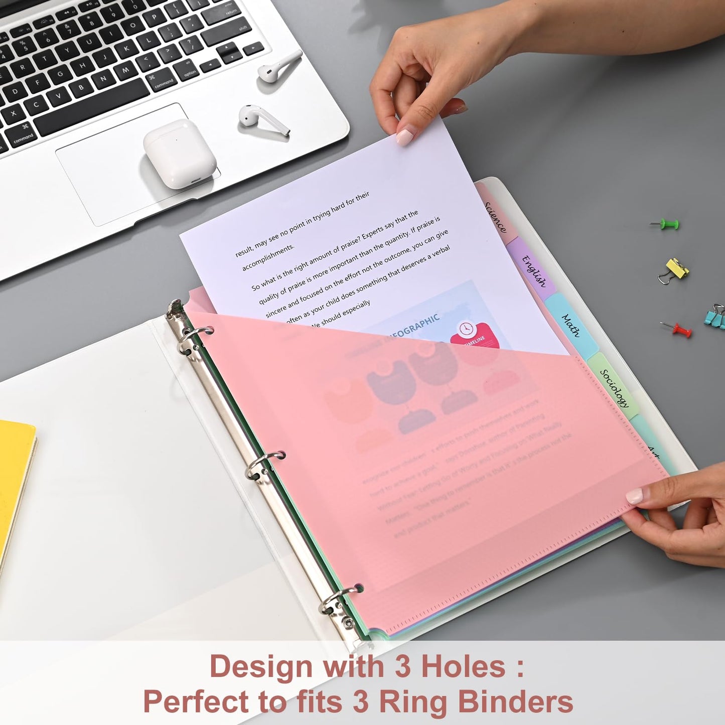 5 Tabs Dividers with Pockets for 3 Ring Binder, 5 Counts Binder Dividers for US Letter Size, Binder Dividers with Tabs for School Office Organization(XY025) (12)