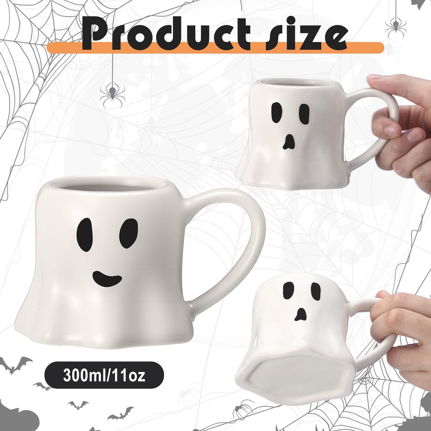Didaey 6 Pcs Halloween Ghost Mug 11 oz Ceramic Mug Set of 6 White Ghost Coffee Cup Halloween Themed Design Cup Set for Coffee Tea Hot Chocolate Gifts Presents 4.7 x 3.5 x 3 Suitable for Microwave Use