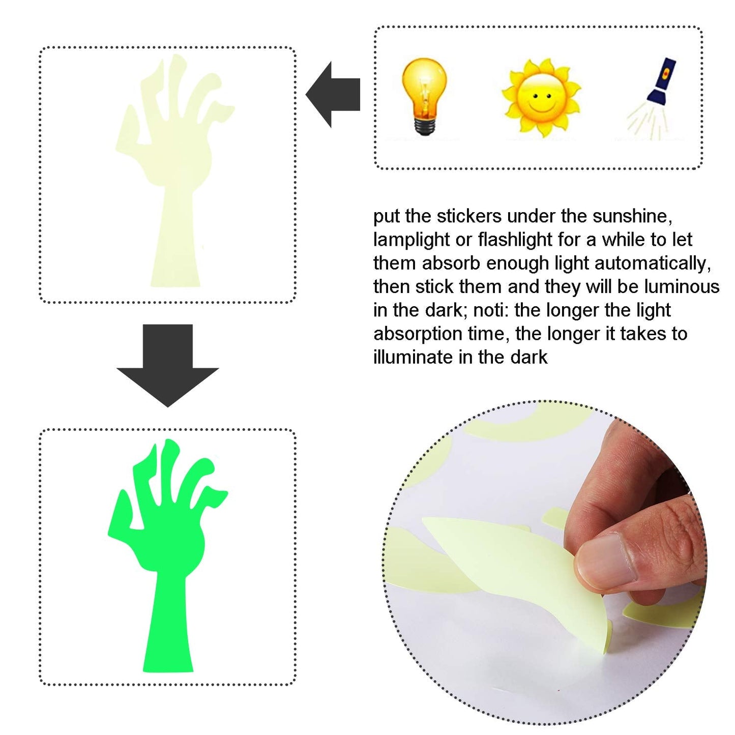 Halloween Glow in The Dark Wall Stickers Set 4 Pieces Ghost Hands Shape Luminous Stickers and 18 Pairs Peeping Eyes Fluorescent Wall Stickers Spooky Window Clings Stickers for Halloween Party Favor
