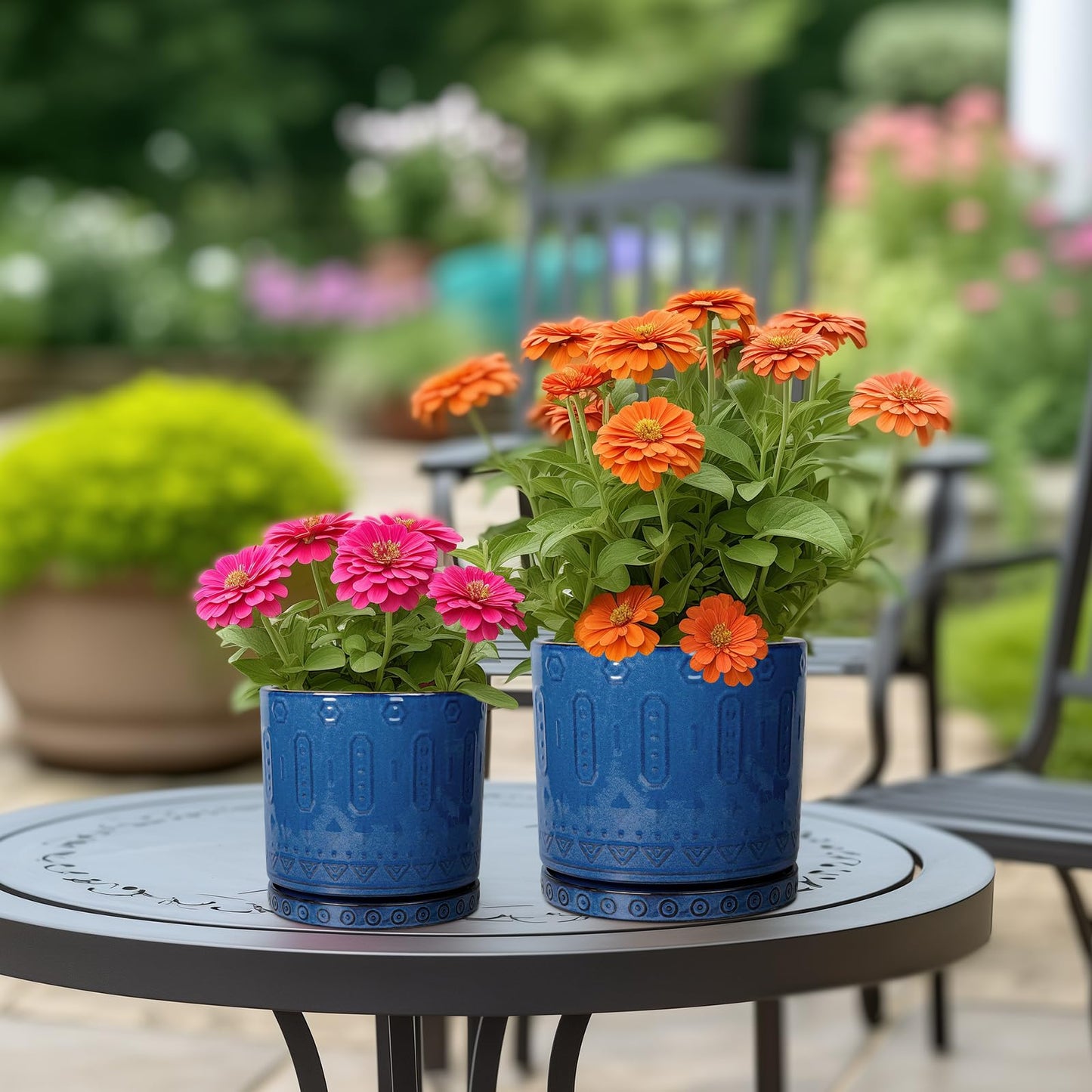 Eightpot 6 Inch Plant Pot - Ceramic Planter for Outdoor Plants Indoor Plant Pot with Drainage Holes and Saucer Succulent Pot Modern Round Flower Pot for House Room Decor Blue