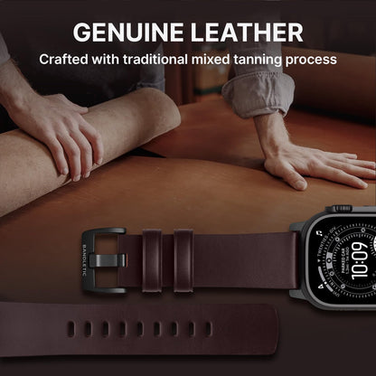 Bandletic Compatible with Apple Watch Ultra 2 Band for Men Women, Soft Genuine Leather Bands Replacement Strap for iWatch 49mm(Ultra 3/2/1),46mm(11/10),45mm(9/8/7),44mm(SE3/SE2/SE/6/5/4),42mm(3/2/1)