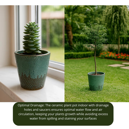 LYTIO Peyton Medium 11.8 in. Dia Blue Ceramic Patina Indoor Planter (CRM-090786)
