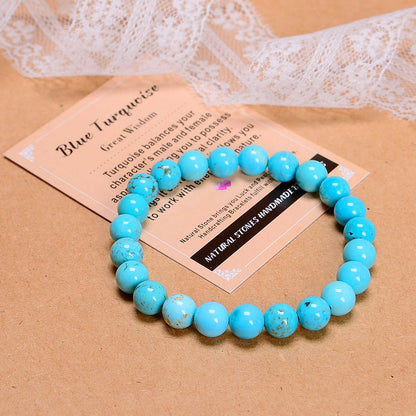 AD Beads Handmade Gemstone Stretch Elastic Bracelet Crystal Healing Reiki Nature's Beauty and Spiritual Essence Unisex (8mm, Blue Turquoise (Great Wisdom))