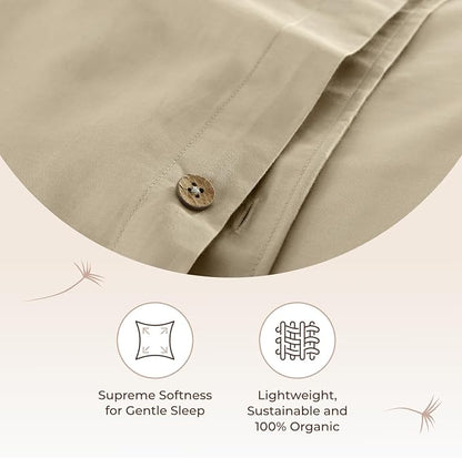 100% Organic Cotton Duvet Cover Queen Size - Naturally Soft Lightweight & Cooling Duvet Cover Set with Decorative Shams - Premium GOTS Certified 300 Thread Count Sateen Weave (Dune, Queen)